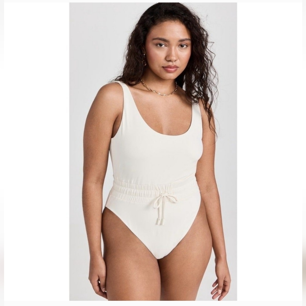 Good American Waist Framer One-Piece Swimsuit Drawstring Ivory 4 US Large/X-Larg